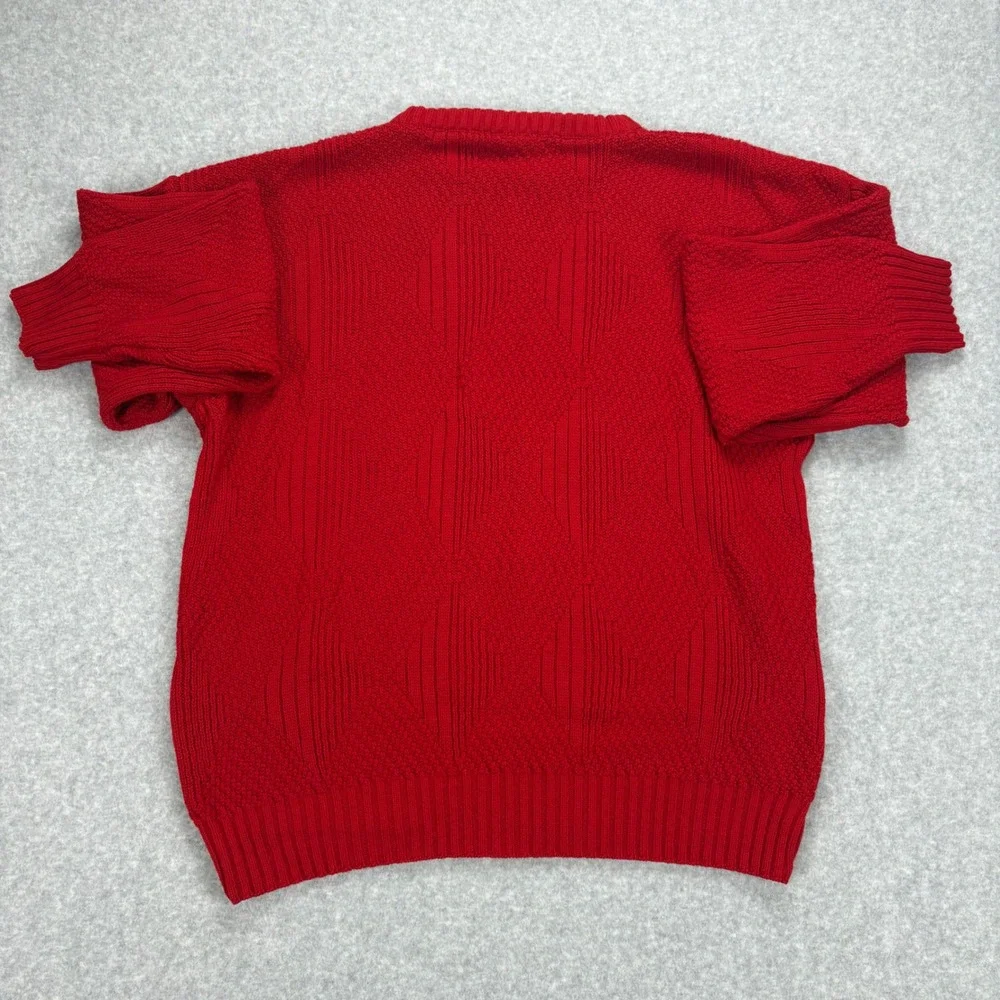 Vintage Crewneck Sweater Mens XL Red Textured Knit Long Sleeve Holiday Grandma